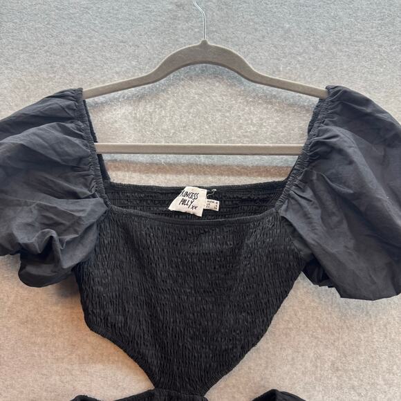 Princess Polly Amber Mini Black Puff Shoulder-Cut Out Dress- Women size 4 - Picture 6 of 8